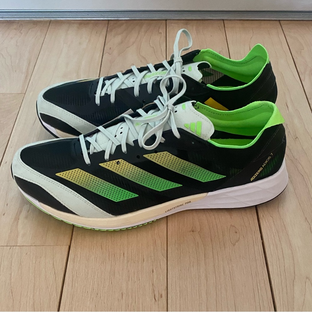 Adidas Mens Adizero Adios 7 Running Shoes Size 10.5 Black Green Sneakers